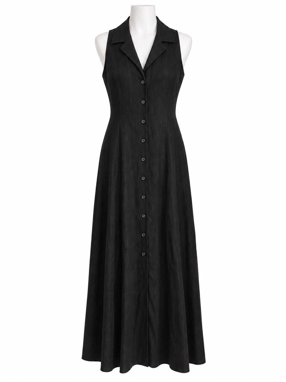 Size M Vintage Merona Women’s Black 100% Linen Sleeveless Button Front Maxi Dres